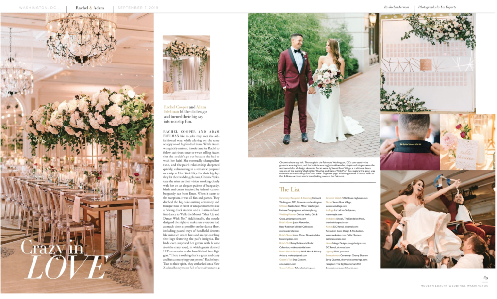 fairmont hotel washington dc wedding, modern luxury magazine cover